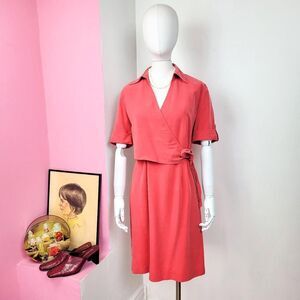 Vintage 90s Sheri Martin Coral Wrap Style Shift Dress